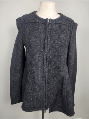 Marni Wool Blend Pea Coat Jacket Luxury Designer Charcol Asymmetrical Hem Preppy